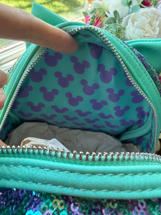 NWT  Loungefly Disney Parks Minnie Mouse Teal and Purple Sequin Mini Backpack main image 6